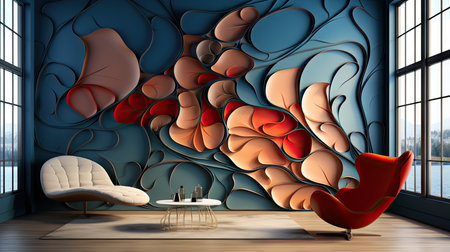 Interior of modern living room with red armchair 3D renderingの素材