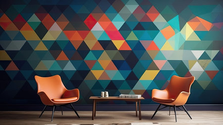 Interior of modern living room with orange armchairs and coffee tableの素材