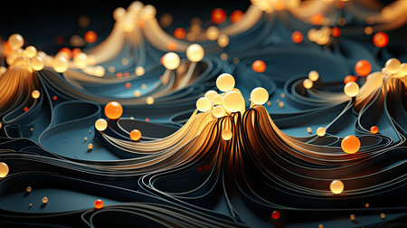 3d illustration of abstract background with waves and bokeh lightsの素材