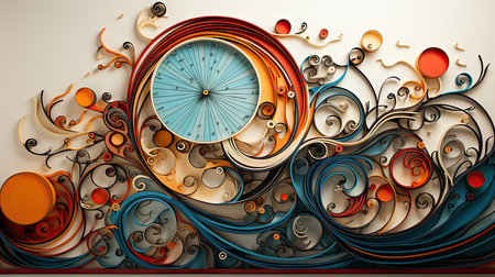 abstract background with clock and swirls. 3d illustration.の素材