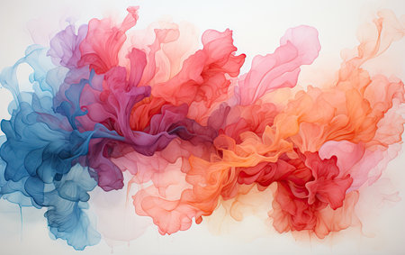 abstract background of colored ink in water on a white background.の素材
