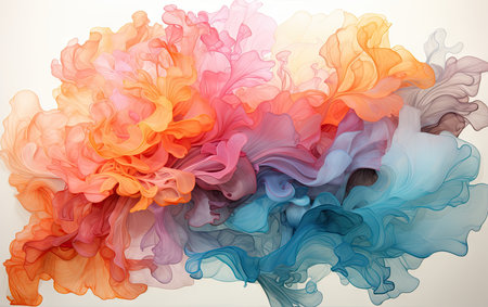 Abstract colored ink in water on a white background. Ink swirling in water.の素材