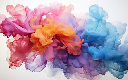 Abstract colorful ink in water. Ink swirling in water. Colored ink in water isolated on white backgroundの素材