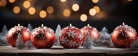 Christmas, New Year interior with red brick wall background, decorated fir tree with garlands and balls, dark drawerの素材