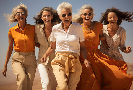 Close-up of females of different sizes looking at the camera. diverse friends having a fun timeの素材