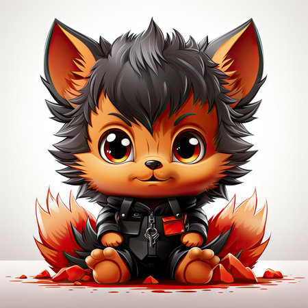 Kawaii Baby lycanthrope on white backgroundの素材