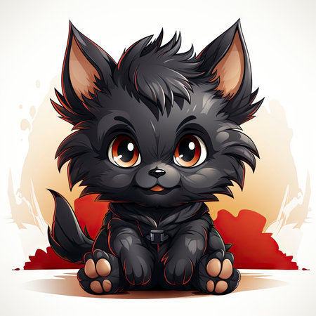 Kawaii Baby lycanthrope on white backgroundの素材