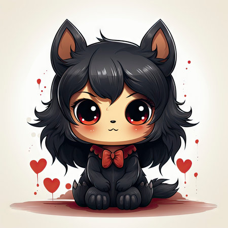 Kawaii Baby lycanthrope on white backgroundの素材