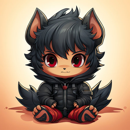 Kawaii Baby lycanthrope on white backgroundの素材