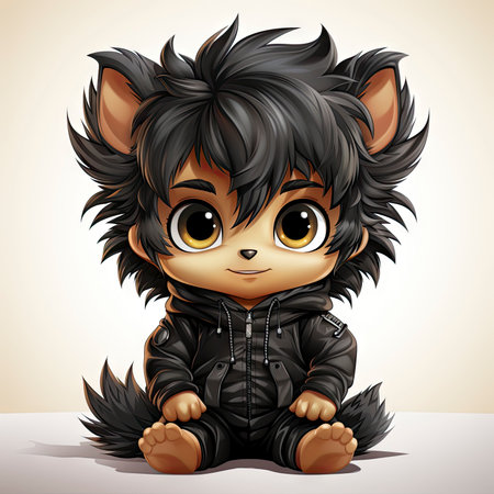 Kawaii Baby lycanthrope on white backgroundの素材