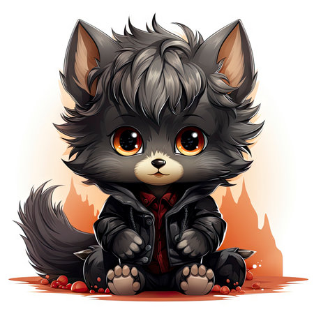 Kawaii Baby lycanthrope on white backgroundの素材