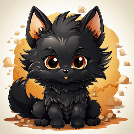 Kawaii Baby lycanthrope on white backgroundの素材