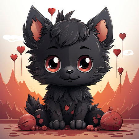 Kawaii Baby lycanthrope on white backgroundの素材
