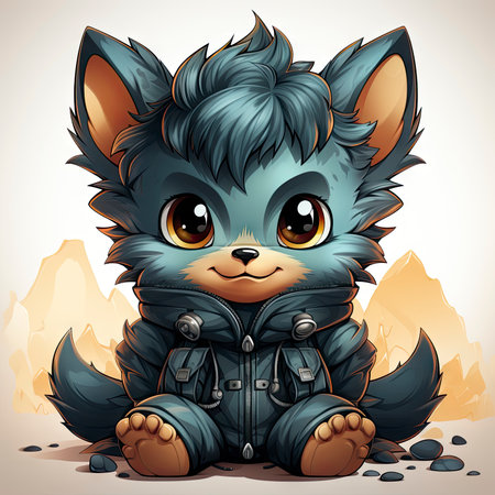 Kawaii Baby lycanthrope on white backgroundの素材
