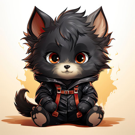 Kawaii Baby lycanthrope on white backgroundの素材