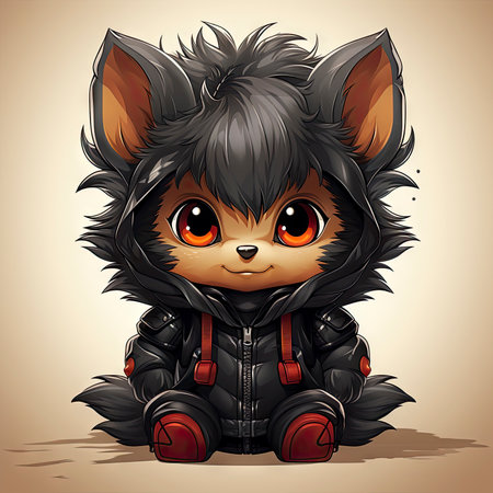 Kawaii Baby lycanthrope on white backgroundの素材