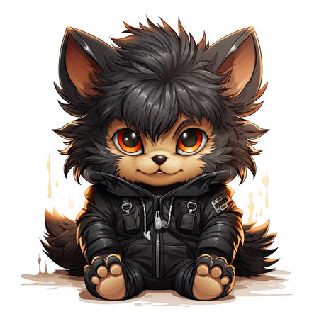 Kawaii Baby lycanthrope on white backgroundの素材