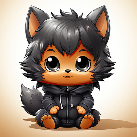 Kawaii Baby lycanthrope on white backgroundの素材