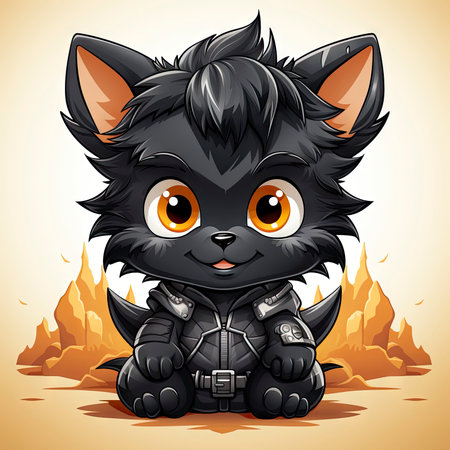 Kawaii Baby lycanthrope on white backgroundの素材