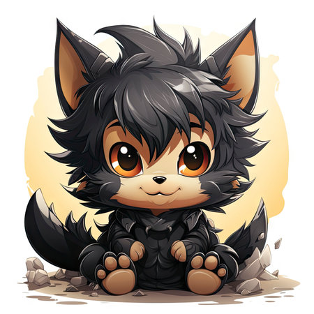 Kawaii Baby lycanthrope on white backgroundの素材