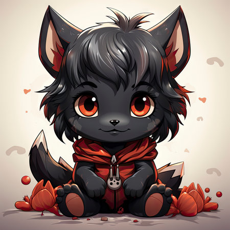 Kawaii Baby lycanthrope on white backgroundの素材