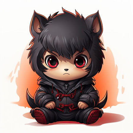 Kawaii Baby lycanthrope on white backgroundの素材