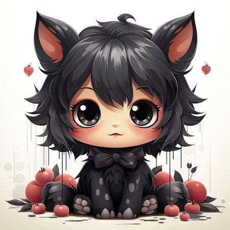 Kawaii Baby lycanthrope on white backgroundの素材