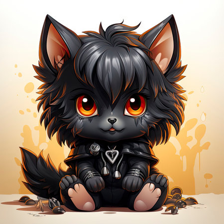 Kawaii Baby lycanthrope on white backgroundの素材