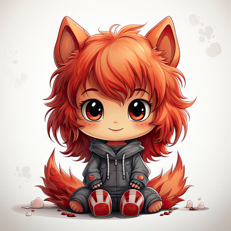 Kawaii Baby lycanthrope on white backgroundの素材