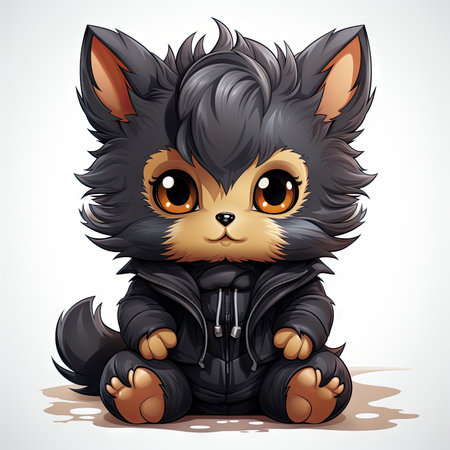 Kawaii Baby lycanthrope on white backgroundの素材