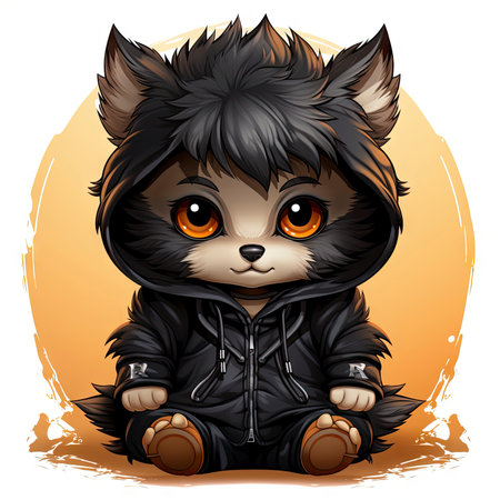 Kawaii Baby lycanthrope on white backgroundの素材