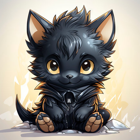 Kawaii Baby lycanthrope on white backgroundの素材
