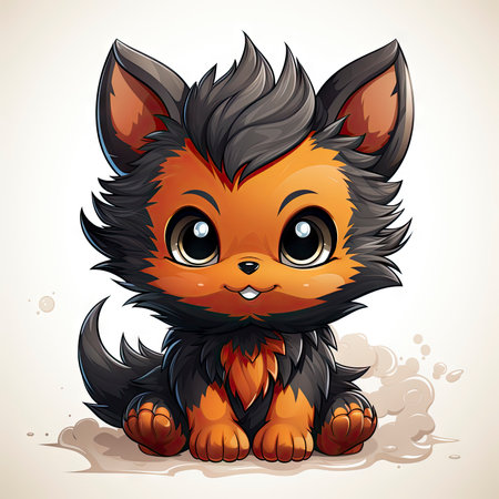 Kawaii Baby lycanthrope on white backgroundの素材
