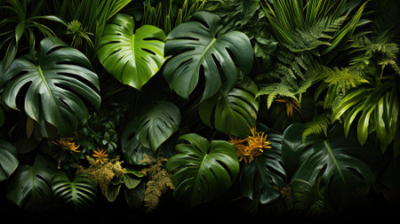 Tropical palm leaves, floral pattern background, real photoの素材