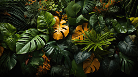 Tropical palm leaves, floral pattern background, real photoの素材
