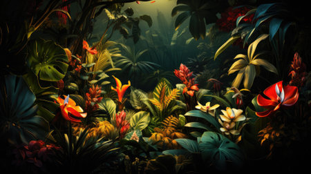 Tropical palm leaves, floral pattern background, real photoの素材