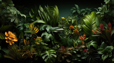 Tropical palm leaves, floral pattern background, real photoの素材