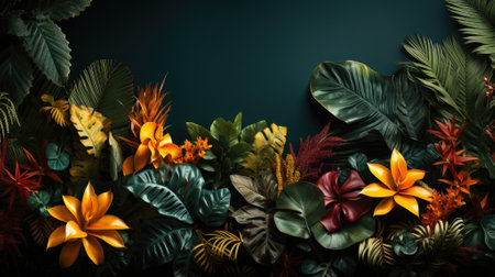 Tropical palm leaves, floral pattern background, real photoの素材