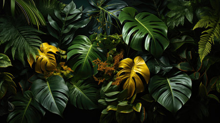 Tropical palm leaves, floral pattern background, real photoの素材