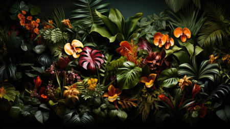 Tropical palm leaves, floral pattern background, real photoの素材