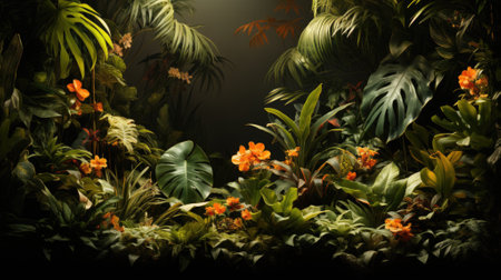 Tropical palm leaves, floral pattern background, real photoの素材