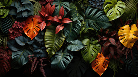 Tropical palm leaves, floral pattern background, real photoの素材