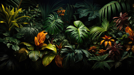 Tropical palm leaves, floral pattern background, real photoの素材