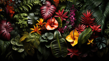 Tropical palm leaves, floral pattern background, real photoの素材