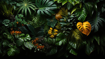 Tropical palm leaves, floral pattern background, real photoの素材