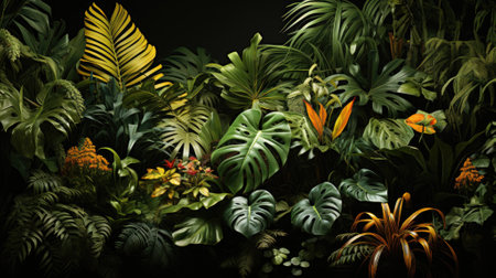 Tropical palm leaves, floral pattern background, real photoの素材