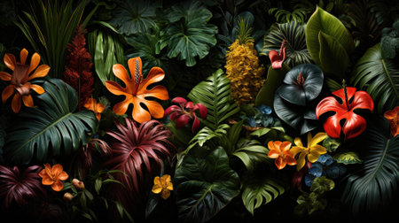 Tropical palm leaves, floral pattern background, real photoの素材
