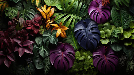 Tropical palm leaves, floral pattern background, real photoの素材