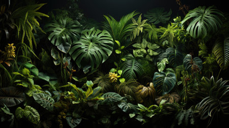 Tropical palm leaves, floral pattern background, real photoの素材