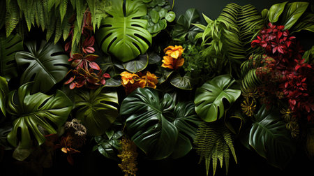 Tropical palm leaves, floral pattern background, real photoの素材